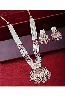 Gold Finish Beaded & Kundan Polki Meenakari Mala Set