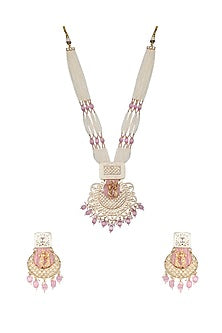Gold Finish Beaded & Kundan Polki Meenakari Mala Set