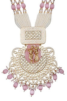 Gold Finish Beaded & Kundan Polki Meenakari Mala Set