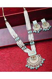 Gold Finish Beaded & Kundan Polki Meenakari Mala Set