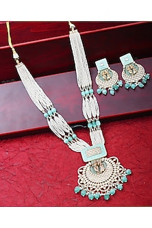 Gold Finish Beaded & Kundan Polki Meenakari Mala Set