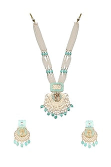 Gold Finish Beaded & Kundan Polki Meenakari Mala Set