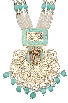 Gold Finish Beaded & Kundan Polki Meenakari Mala Set