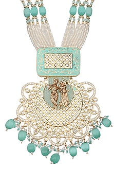 Gold Finish Beaded & Kundan Polki Meenakari Mala Set