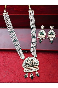 Gold Finish Beaded & Kundan Polki Meenakari Mala Set