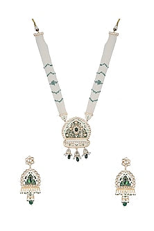 Gold Finish Beaded & Kundan Polki Meenakari Mala Set