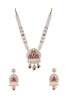 Gold Finish Beaded & Kundan Polki Meenakari Mala Set