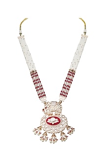 Gold Finish Pearl Beaded & Kundan Polki Mala Set