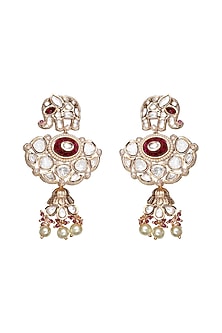 Gold Finish Pearl Beaded & Kundan Polki Mala Set