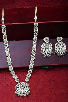 Gold Finish Green Stone & Kundan Polki Mala Set