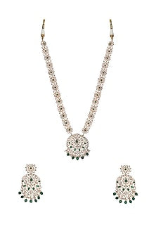 Gold Finish Green Stone & Kundan Polki Mala Set