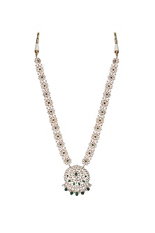 Gold Finish Green Stone & Kundan Polki Mala Set