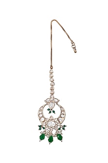 Gold Finish Green Stone & Kundan Polki Choker Necklace Set
