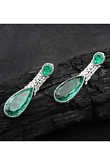 White Finish Green Doublet Stone & Cubic Zirconia Dangler Earrings