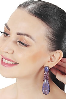 White Finish Indigo Doublet Stone & Pink Cubic Zirconia Dangler Earrings