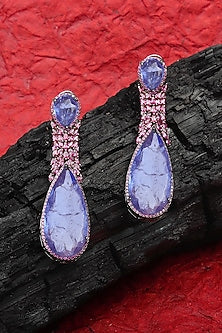 White Finish Indigo Doublet Stone & Pink Cubic Zirconia Dangler Earrings