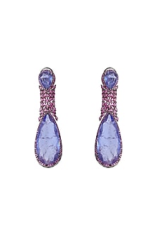 White Finish Indigo Doublet Stone & Pink Cubic Zirconia Dangler Earrings