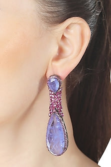 White Finish Indigo Doublet Stone & Pink Cubic Zirconia Dangler Earrings