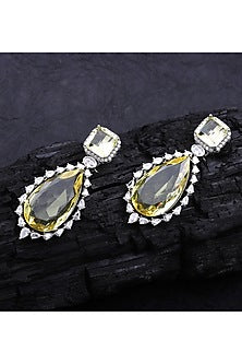 White Finish Yellow Doublet Stone & Cubic Zirconia Dangler Earrings