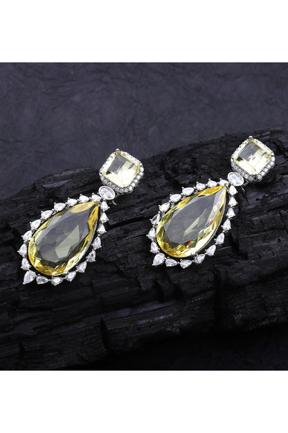 White Finish Yellow Doublet Stone & Cubic Zirconia Dangler Earrings