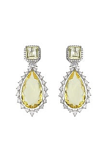 White Finish Yellow Doublet Stone & Cubic Zirconia Dangler Earrings