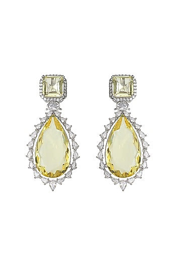 White Finish Yellow Doublet Stone & Cubic Zirconia Dangler Earrings