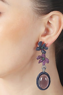 White Finish Wine Doublet Stone & Cubic Zirconia Dangler Earrings
