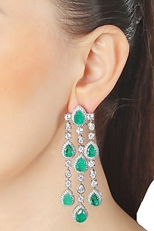 White Finish Green Doublet Stone & Cubic Zirconia Dangler Earrings