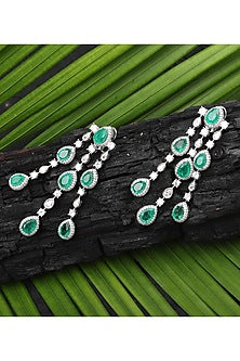 White Finish Green Doublet Stone & Cubic Zirconia Dangler Earrings