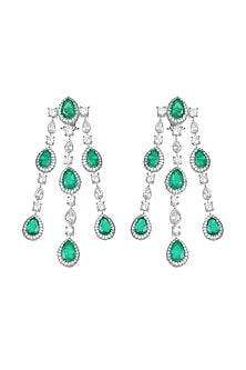 White Finish Green Doublet Stone & Cubic Zirconia Dangler Earrings