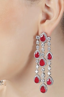 White Finish Red Doublet Stone & Cubic Zirconia Dangler Earrings