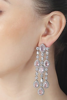 White Finish Blush Pink Doublet Stone & Cubic Zirconia Dangler Earrings