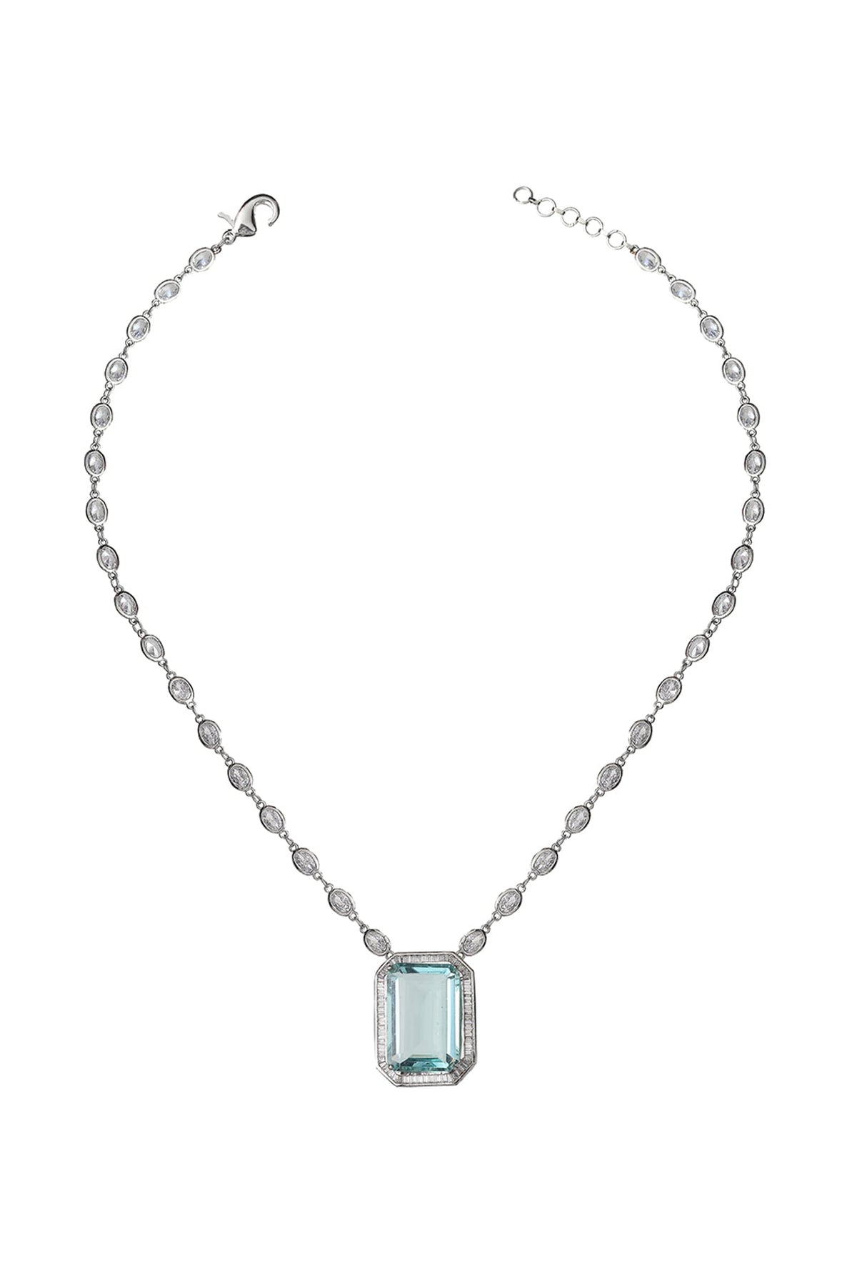 White Finish Aquamarine Doublet Stone & Cubic Zirconia Pendant Necklace
