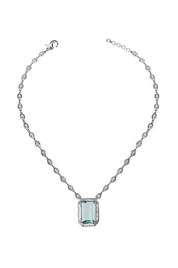 White Finish Aquamarine Doublet Stone & Cubic Zirconia Pendant Necklace