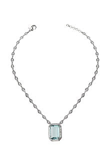 White Finish Aquamarine Doublet Stone & Cubic Zirconia Pendant Necklace