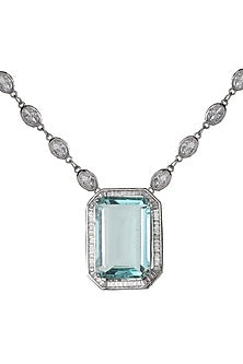 White Finish Aquamarine Doublet Stone & Cubic Zirconia Pendant Necklace