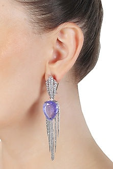 White Finish Amethyst Doublet Stone & Cubic Zirconia Dangler Earrings