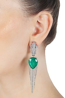 White Finish Green Doublet Stone & Cubic Zirconia Dangler Earrings