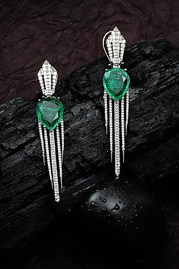White Finish Green Doublet Stone & Cubic Zirconia Dangler Earrings