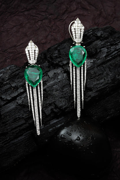 White Finish Green Doublet Stone & Cubic Zirconia Dangler Earrings