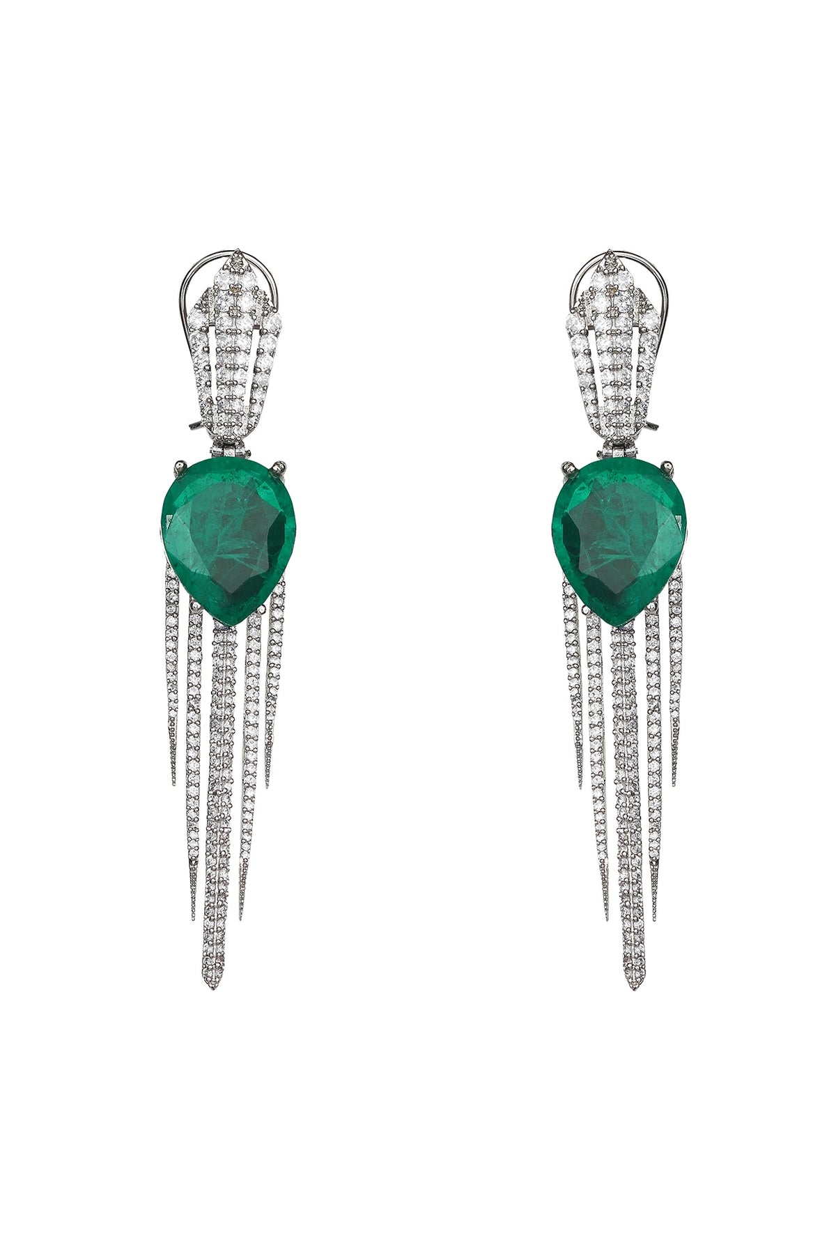 White Finish Green Doublet Stone & Cubic Zirconia Dangler Earrings