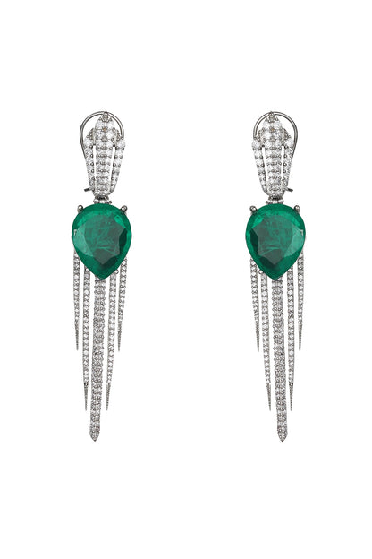 White Finish Green Doublet Stone & Cubic Zirconia Dangler Earrings