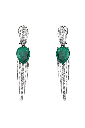 White Finish Green Doublet Stone & Cubic Zirconia Dangler Earrings