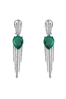 White Finish Green Doublet Stone & Cubic Zirconia Dangler Earrings
