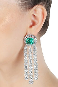 White Finish Green Doublet Stone & Cubic Zirconia Dangler Earrings