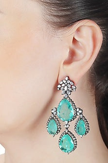 White Finish Green Doublet Stone & Cubic Zirconia Dangler Earrings