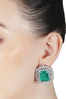 White Finish Green Doublet Stone & Cubic Zirconia Stud Earrings