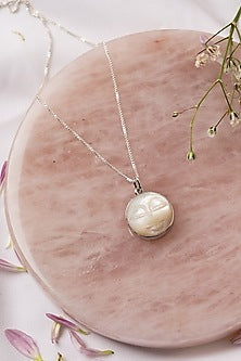 White Finish Moon Necklace In Sterling Silver