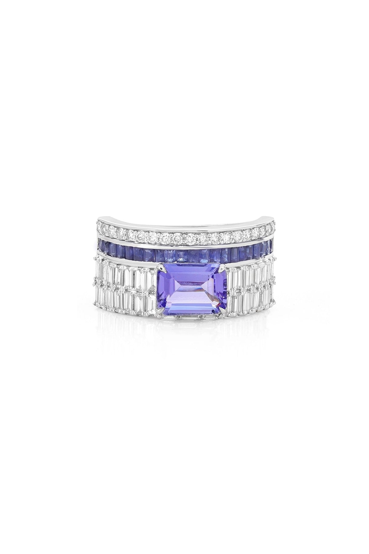 14kt White Gold Finish Diamond & Tanzanite Ring