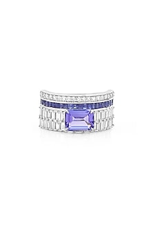 14kt White Gold Finish Diamond & Tanzanite Ring